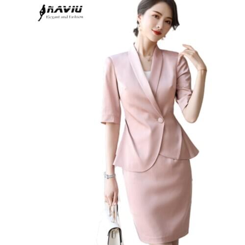 New Summer Prfessional Formal Suit Women Fashion Irregular Hem Half Sleeve Blazer and Skirt Office Ladies Work Wear