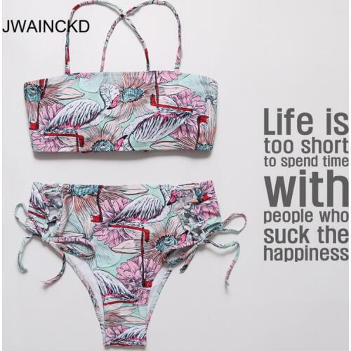 JWAINCKD Floral Bikini Set Sexy Swimsuit Swimwear Women Bathing Suit Halter Tops Bikinis Beachwear Kontted Padded Monokini Mujer