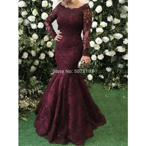 7202 Scoop Off-the-Shoulder Full-Sleeves Mermaid/Trumpet Floor-Length Lace EVENING Dresses/Gowns Buttons&Beaded Free Shipping