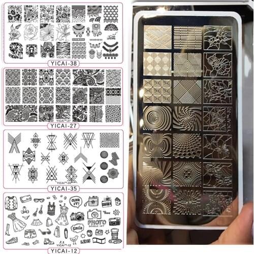 YICAIRE 1Pc Geometric Peacock Image Stamping Template Stencils For Nails, Reusable Rhombus Nail Art Template Manicure Plate 435Q