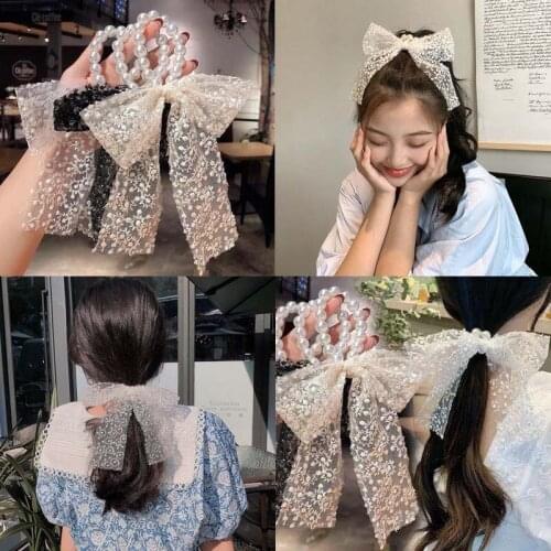 2021 Lace Pearl Scrunchies Women Girls Hair Band Accessories Ornament Hair Tie for lady Hair Ring Rope Holder Headwear Headdress