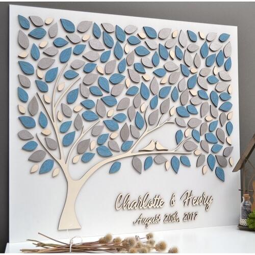 3D Wooden Wedding Guest Book Alternative Ideas, Personalized Tree of Life Wedding Guest Book with Drop- Shaped Leaves