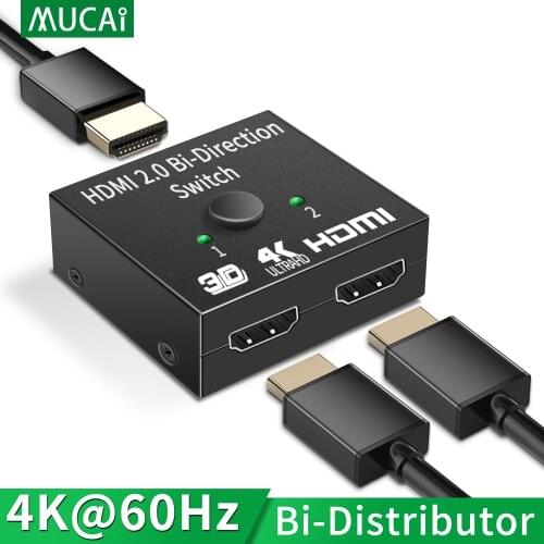 4K HDMI Switch 2 Ports Bi-directional 1x2 / 2x1 HDMI Switcher Splitter Supports Ultra HD 4K 1080P 3D HDR HDCP for PS4 Xbox HDTV