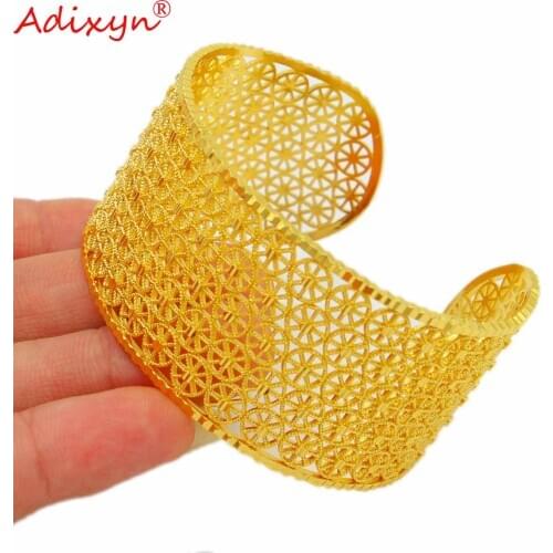 Adixyn 24k Dubai Gold Color Bangle for Women Girls African Jewelry Indian Hiphop Bracelet Wedding Gifts N02211