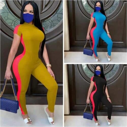 Combinaison Casual High-Stretch Crater Jumpsuit High Waist Short Sleeve Bodysuit Summer Women Skinny Sexy Jumpsuits Streetwear