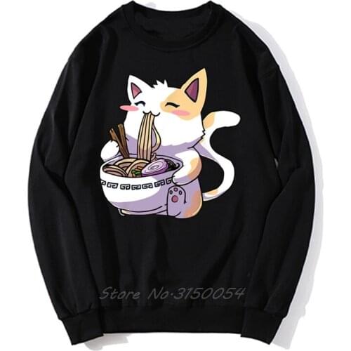 Kawaii Neko Cat Ramen Bowl Anime Japanese Noodles Hoodie Men Unisex Pullover Hoodies Sweatshirt Harajuku Streetwear