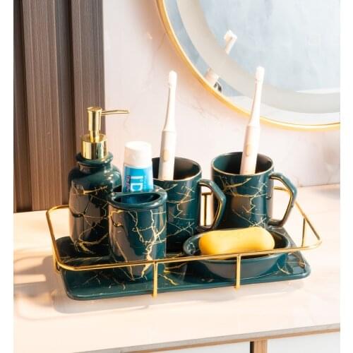 Light Luxury Bathroom Supplies Ceramic Mouth Cup Toothbrusted Cup Marble Storage Tray Storage Housing Bathroom Decoration
