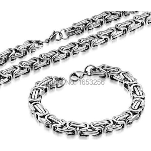 5 set Lot Wholesale 8.2mm Huge Heavy 316L stainless steel Byzantine Chain necklace and bracelet Men Jewelry Set