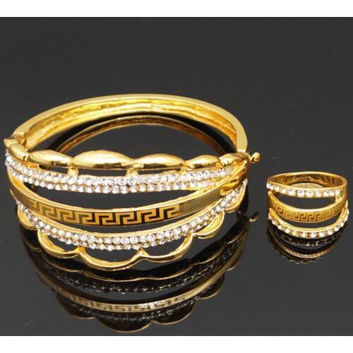 Wedding sets gold plating bracelets and ring fine jewelry sets big bangle ring NEW Design rhinestone bracelet
