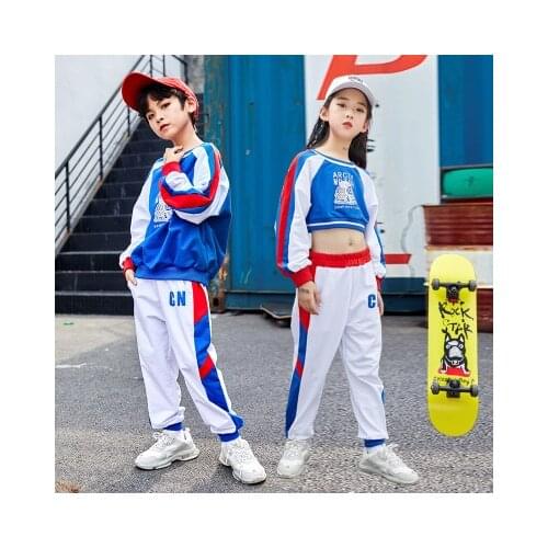Girls Boys White red blue three colors outfit Hiphop Kids dance costume Ballroom Jazz Hip Hop DanceCompetition Costume