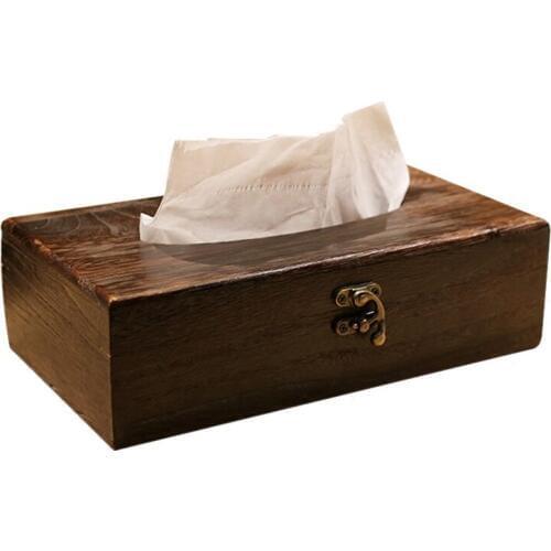 Creative Japanese style solid wood tissue box ancient burning paulownia napkin rectangular wooden tray WF1114159