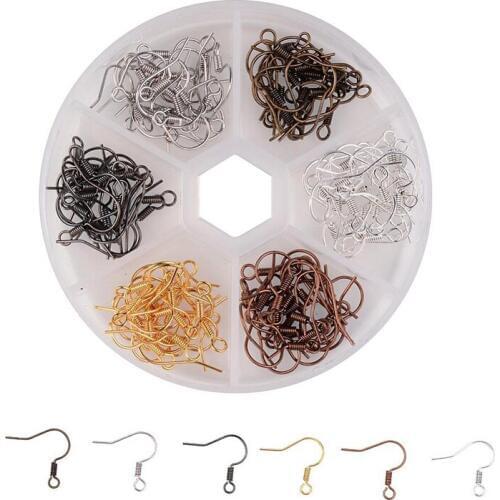 120pcs/Box (20pcs/Kind) 6 Mixed Colors 17mm Brass Earring Hooks Earrings Findings Accessories for DIY Jewelry Making