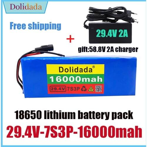 24V Battery 7S3P 29.4V 16Ah Li-ion Battery Pack with 20A Balanced BMS for Electric Bicycle Scooter Power Wheelchair +2A Charger