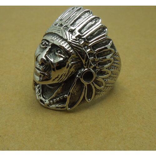 Fashion Vintage Punk Rock Titanium Stainless Steel Ring Indian Chiefs Pattern Self-defense Finger 7-12 For Men