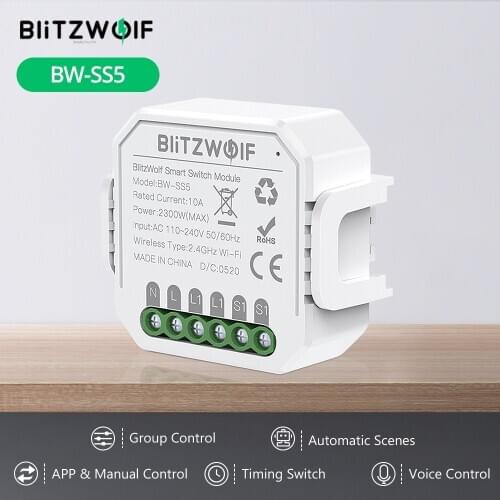 BlitzWolf BW-SS5 1 Gang/2 Gang Two Way 10A 2300W WIFI Smart Switch Module APP Remote Controller Group Control Timer Smart Socket