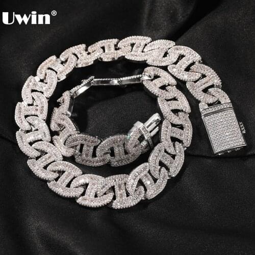 UWIN 17MM Heavy Miami Baguette Zircon Necklaces for Men Iced Out Cuban Link Chain AAA CZ Prong Setting Necklaces Hip Hop Jewelry