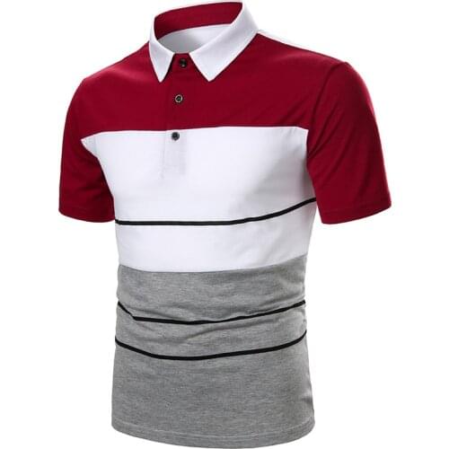 Mens short-sleeved T-shirt black stripes hit color stitching lapel breathable quick-drying casual POLO shirt for men