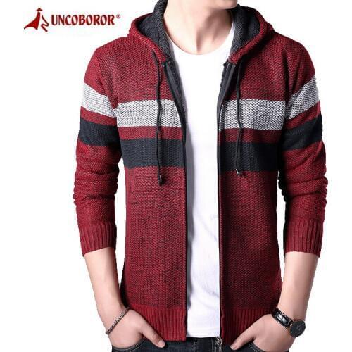 2020 Mens Sweater Fleece Jacket Casual Knitted Cardigan Coats Thick Hooded Sweatercoats Autumn Winter Warm Patchwork Sweaters