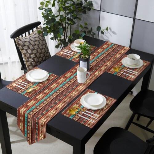 Bohemian Art Geometric Graphics Table Runner Placemat Set Tablecloth Dining Table Mat Home Wedding Table Decoration