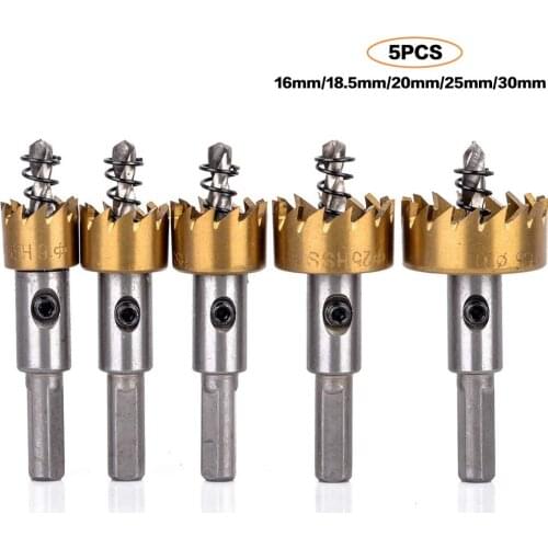 5pcs Carbide Tip HSS Drills Bit Hole Saw Set Stainless Steel Metal 16/18.5/20/25/30mm hand Tool