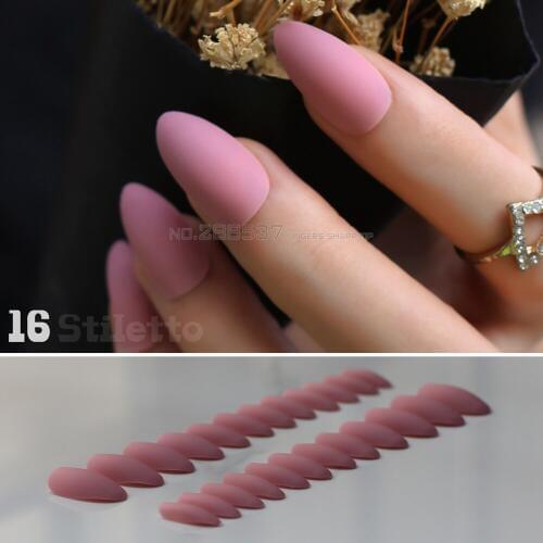 False nails 24pcs Full Nail Matte stiletto nails Flamingo Pink fake nails soft natural Pointed Manicure Tips Easy to wear