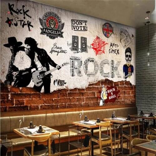 Custom Size British Style Retro Brick Wall Rock Bar KTV Industrial Decor Background Mural 3D Music Bar Self Adhesive Wallpaper
