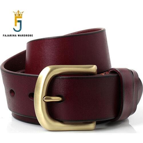 FAJARINA Top Quality Cowhide Mens Retro Styles Fashion Cow Skin Leather Brass Simple Buckle Belts for Men 3.8cm Width N17FJ533