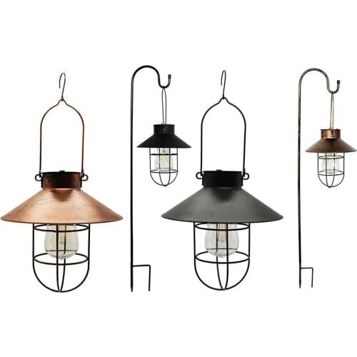 Edison Retro Solar iron Lantern Outdoor Hanging Light Vintage Solar Lamp With Warm White Bulb For Garden Yard Patio Party Decor