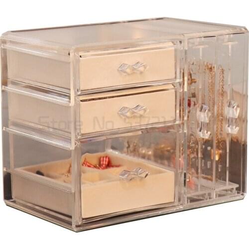 Jewelry earrings storage box transparent Necklace Earrings Jewelry Box flannelette large capacity box