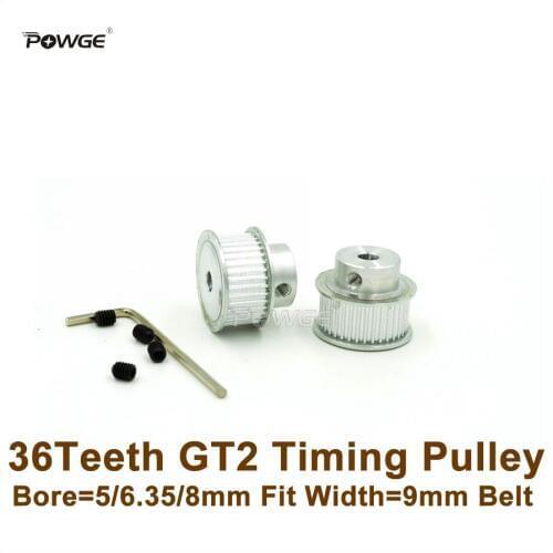 POWGE 2pcs 36Teeth 2GT Timing Pulley Bore 5/6.35/8mm Fit Width 9mm 2GT Timing Belt 2GT-9 36T 36 Teeth GT2 Pulley For 3D Printer