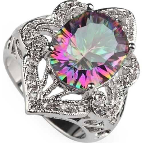 SHUNXUNZE Bohemia Engagement Wedding rings Jewelry for women dropshipping Rainbow Cubic Zirconia Rhodium Plated R3335 size 6 7 8