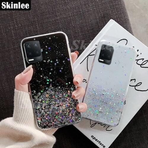 Skinlee For Realme 8 5G Glitter Bling Sequins Case Starry Sky Clear Shockproof Stars Moon For Realme8 5G Cover
