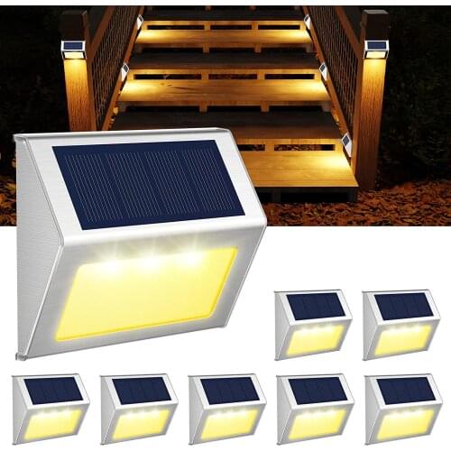 12pack Solar Led Path Stair Light Waterproof 3 LED Outdoor Stainless Steel Led Solar Deck Lights Balcony Garden Yard Fence Light