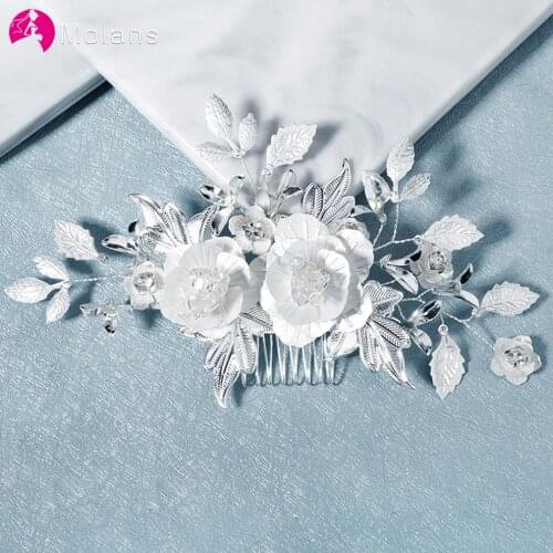 Molans New Silver Rhinestone Wedding Hair Combs Hair Accessories for Bridal Flower Headpiece Women Bride Hair ornaments Jewelry