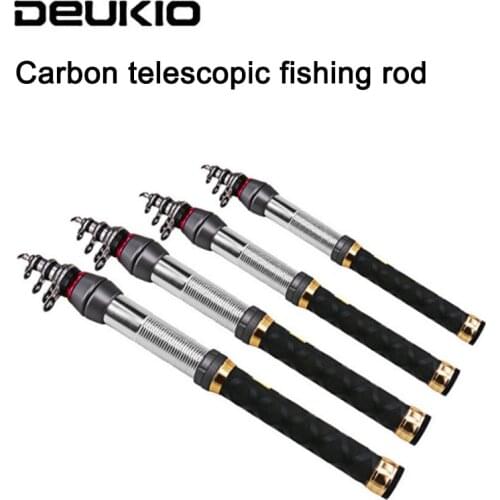 DEUKIO Carbon Fiber Telescopic Fishing Rod 1.3/1.5/1.8/2.1/2.4m Rock Fishing Pole Portable Travel Freshwater Sea Fishing Tackle