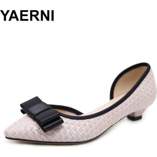 YAERNI Spring Fashion Low High Heels Pumps Butterfly Knots Versatile Trendy Comfortable Casual Office Ladies Wedding Party Shoes