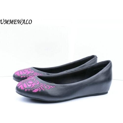 UMMEWALO Flat Shoes Women Genuine Leather Flats Fashion Quality Embrodery Ballerina Ballet Shoes Ladies Casual Shoes