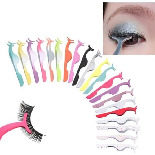 High Quality Color Stainless Steel Eyelashes Tweezers Eyelashes Extension Tweezers Auxiliary Clamp Clips Practice Makeup Tools