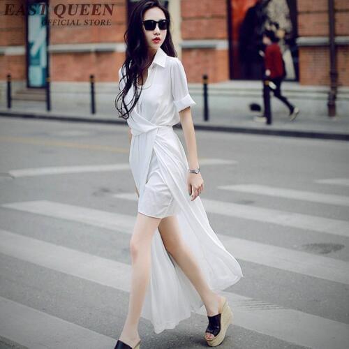 Women summer dress 2018 new arrival long dresses casual summer fashion white long blouse dress leg slit dress NN0640 HQ