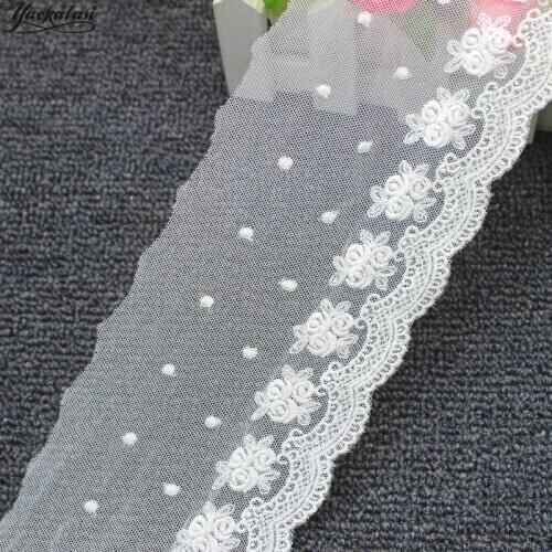 YACKALASI Cotton Lace Mesh Embroidered Applique Soft Tulle Lace Fabrics Dot Floral Scalloped Sewing Apparel Trims Vintage 10CM