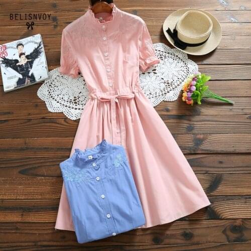 Robe Femme 2019 Summer Women Floral Embroilery Dresses Drawstring High Waist Ruffled Elbise Short Sleeve Vintage Dress Vestidos