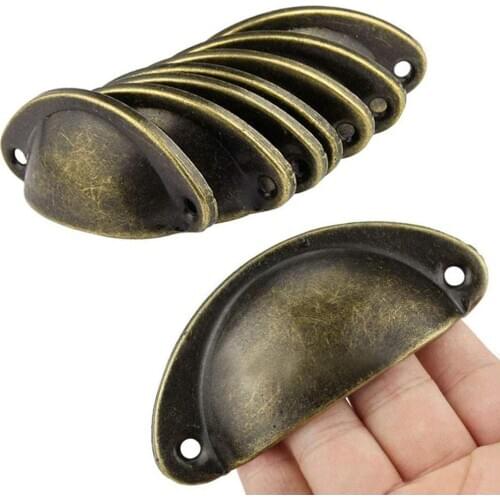 12Pcs/Set Iron Art Vintage Shell Shaped Metal Cabinet Pull Handles Door Drawer Wardrobe Knobs Furniture Hardware Accessories