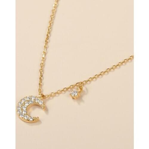 2020 New real925 Sterling Silver Necklace For Women Jewellry Moon Shape Zircon CZ Choker Shiny Female Fine Pendant Chain Jewelry