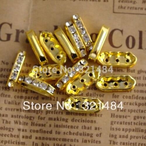 21mm Gold Plated 3 Holes Rhinestone Spacers