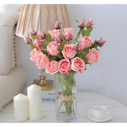 5Pcs Vintage Bulgarian Rose Artificial Flower Decoration Home Accessories Wedding Flower Wall Silk Flower Wreath Roses Bouquet