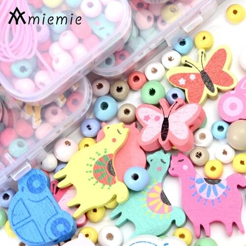 11 Style Mixed-Color Box Beads Natural Kids Teething Educational Toy DIY Wood Beads For Jewelry Making Necklace Sets Accessory
