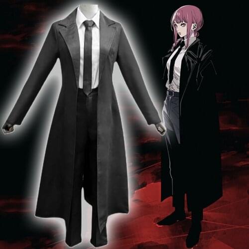 Anime Comic Chainsaw Man Cosplay Costumes Makima Cosplay Costume Uniforms Clothes Suits Wears outfits Dresses Black Trench coats