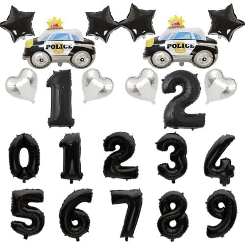 Car police Aluminum balloon Set Baby Shower Boys policeman Birthday Party Supplies 0-9 Number Anniversary Balloons Decoration