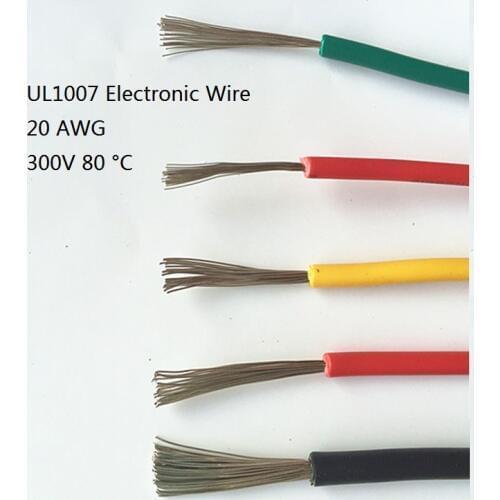 5 meter DIY Electric Wire 20 AWG UL1007 Certification PVC insulated Electric cable tinned copper strands 300V rating 4 A 880W