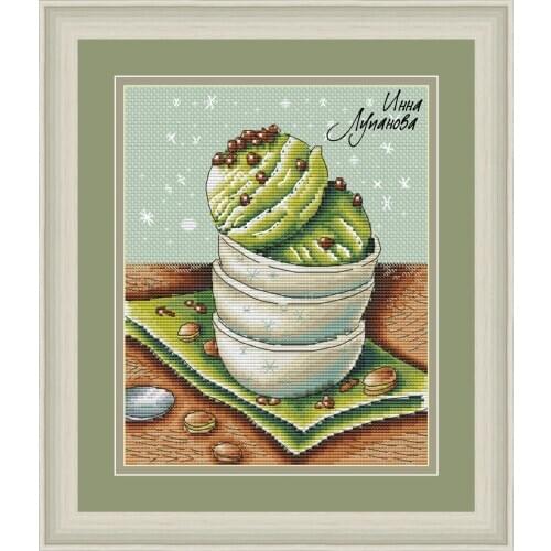 FF MM Counted Cross Stitch Kit Handmade Needlework For Embroidery 14ct Cross Stitch Color Pistachios and ice cream